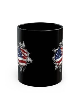 American Flag Ripped Mug — Patriotic Black Coffee Cup (11oz, 15oz)